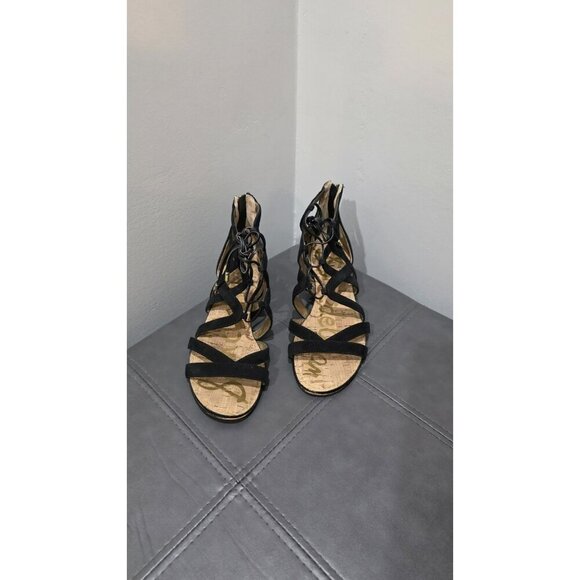 SAM EDELMAN Sandals Womens Size 9 Black Leather Suede Strap Zip Gladiator Greek - Picture 1 of 7